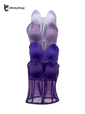 Corset pentru Rochii Mov Tulle, cu cupe si balene, fara bretele, reglabil.