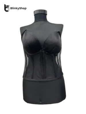 Corset pentru Rochii Negru Tulle, cu cupe si balene, fara bretele, reglabil.