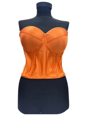 Corset pentru Rochii Portocaliu Satin, cu cupe si balene, fara bretele, reglabil.
