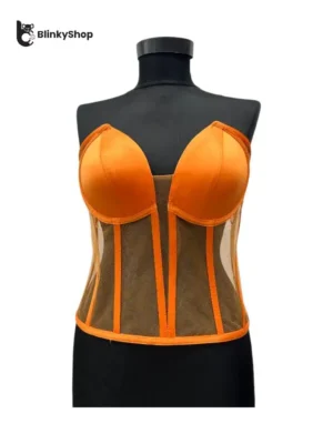 Corset pentru Rochii Portocaliu Tulle, cu cupe si balene, fara bretele, reglabil.