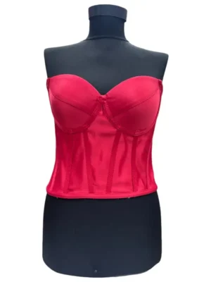Corset pentru Rochii Rosu Satin, cu cupe si balene, fara bretele, reglabil.