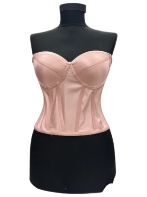 Corset pentru Rochii Roz Pudra Satin, cu balene si cupe