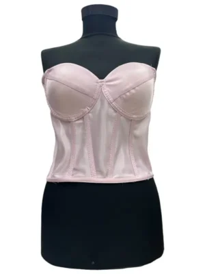 Corset pentru Rochii Roz Satin, cu cupe si balene, fara bretele, reglabil.