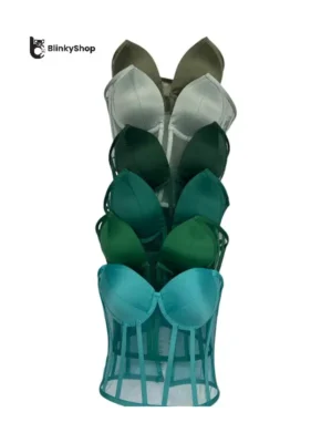 Corset pentru Rochii Verde Tulle, cu cupe si balene, fara bretele, reglabil.