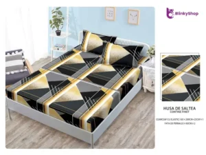 Husa pat 160x200 finet+2 fete perna E633, model geometric
