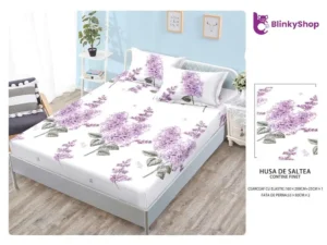 Husa pat 160x200 finet+2 fete perna E638, cu buchete de flori