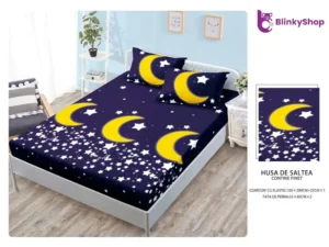 Husa pat 160x200 finet+2 fete perna E639, cu semilune si stele