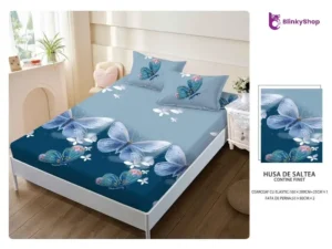 Husa pat 160x200 finet+2 fete perna E641, fluturi mari