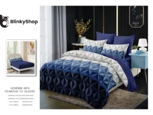 Lenjerie Finet 6 Piese cu Elastic E623, bumbac, 4 fete de perna