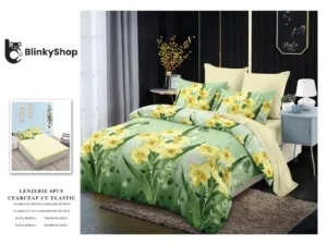 Lenjerie Finet 6 Piese cu Elastic E625, bumbac, 4 fete de perna