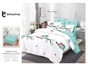 Lenjerie Finet 6 Piese cu Elastic E626, bumbac, 4 fete de perna