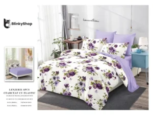 Lenjerie Finet 6 Piese cu Elastic E627, bumbac, 4 fete de perna
