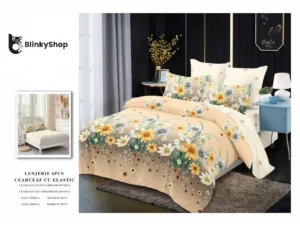 Lenjerie Finet 6 Piese cu Elastic E628, bumbac, 4 fete de perna