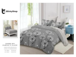 Lenjerie Finet 6 Piese cu Elastic E631, bumbac, 4 fete de perna