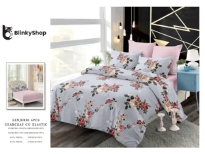 Lenjerie Finet 6 Piese cu Elastic E638, bumbac, 4 fete de perna