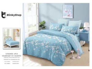 Lenjerie Finet 6 Piese cu Elastic E644, bumbac, 4 fete de perna