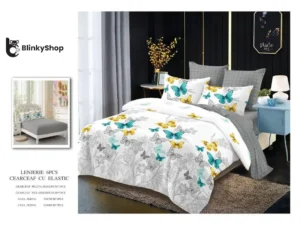 Lenjerie Finet 6 Piese cu Elastic E646, bumbac, 4 fete de perna