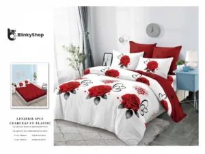 Lenjerie Finet 6 Piese cu Elastic E649, bumbac, 4 fete de perna