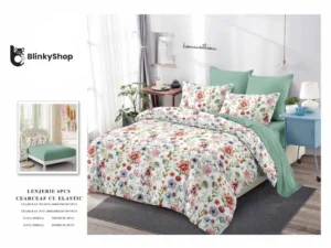 Lenjerie Finet 6 Piese cu Elastic E651, bumbac, 4 fete de perna