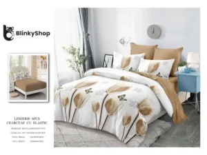 Lenjerie Finet 6 Piese cu Elastic E654, bumbac, cu 4 fete de perna