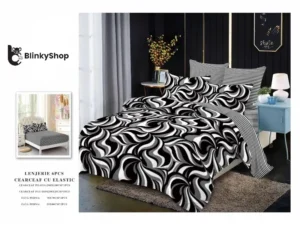 Lenjerie Finet 6 Piese cu Elastic E661, bumbac, 4 fete de perna