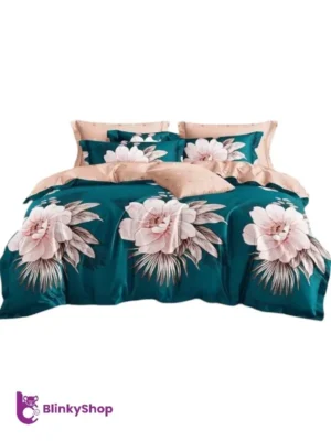 Lenjerie Finet 6 Piese cu Elastic E719, cu flori mari, 4 fete de perna