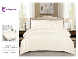 Lenjerie Damasc Horeca pat dublu D403, 4 piese,ivoir