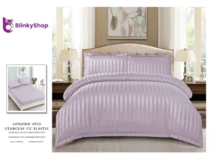 Lenjerie Damasc Horeca pat dublu D404, 4 piese, lila prafuit