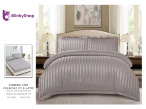 Lenjerie Damasc Horeca pat dublu D405, 4 piese bej maroniu