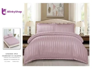 Lenjerie Damasc Horeca pat dublu D408, 4 piese, roz prafuit