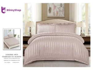 Lenjerie Damasc Horeca pat dublu D411, 2 fete de perna, capucino