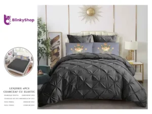 Lenjerie finet satinat cu pliuri F601, 6 ps ,gri inchis