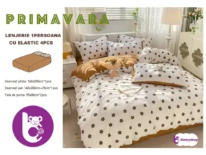 Lenjerie finet creponat 1Persoană C401,2 fete de perna, cu imprimeu floricele