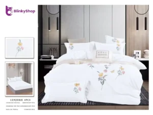 Lenjerie finet gros cu elastic G601 bumbac gros alb, cu broderie,4 piese