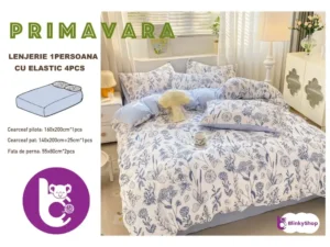 Lenjerie finet creponat 1pers C404, imprimeu cu flori bleu