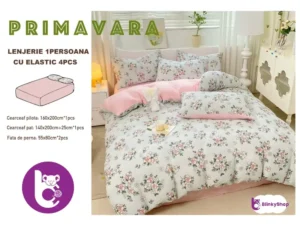 Lenjerie finet creponat 1pers C406, cearceaf cu elastic, cu flori