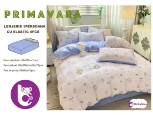 Lenjerie finet creponat 1pers C407,bleu cu floricele