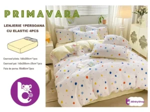 Lenjerie finet creponat 1pers C409, crem cu pete colorate