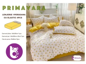 Lenjerie finet creponat 1pers C413, cu floricele galbene