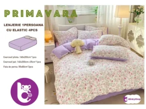 Lenjerie finet creponat 1pers C415, lila cu floricele