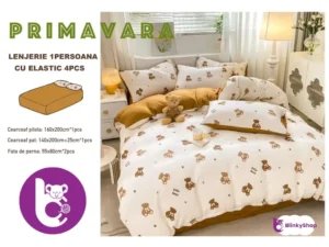 Lenjerie finet creponat 1pers C419, cu ursuleti maro