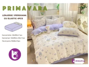 Lenjerie finet creponat 1pers C420, lila cu lalele